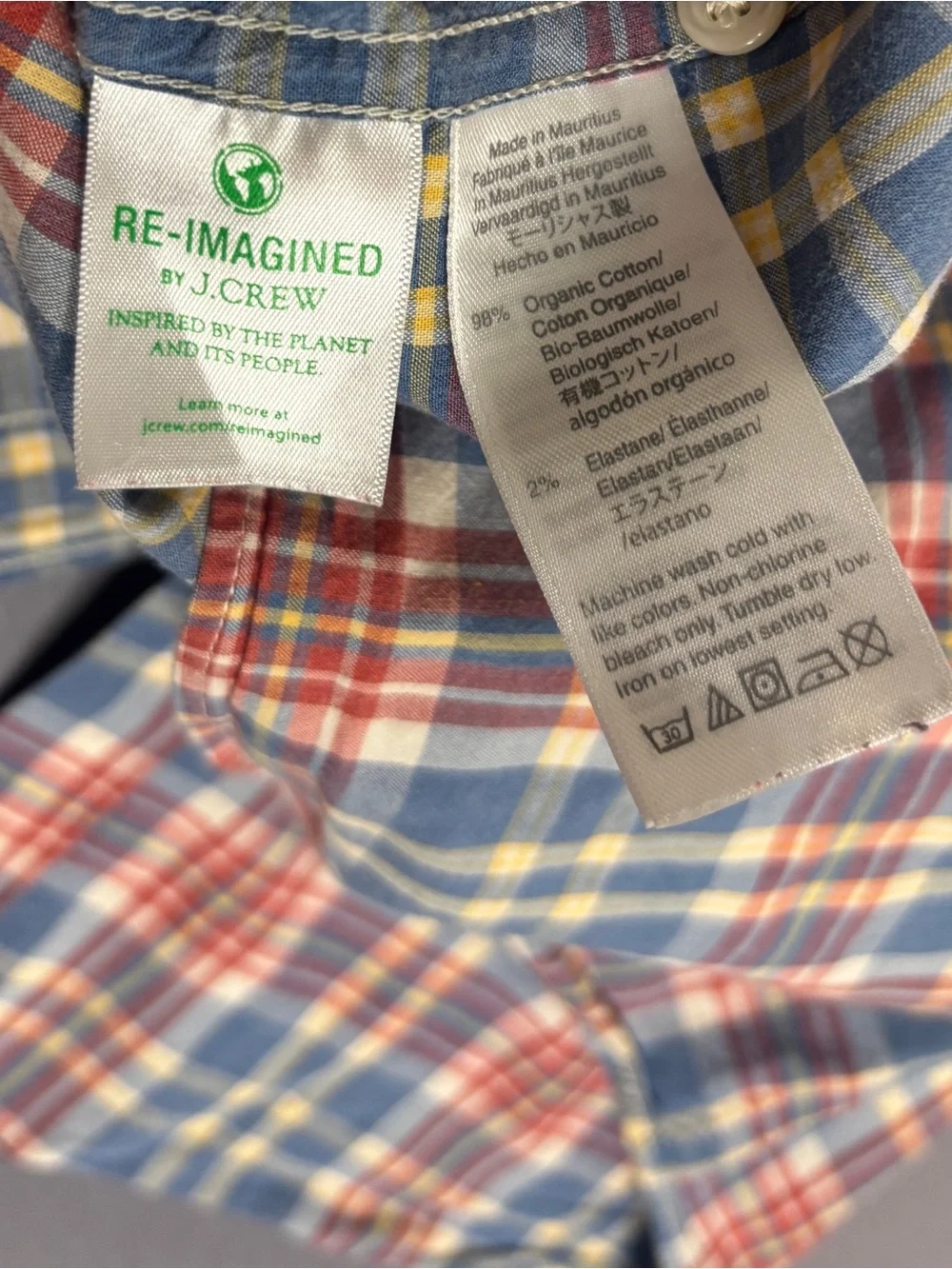 J.Crew Secret Wash Stretch Shirt Men's M Slim Blue Red Plaid Organic Cotton
